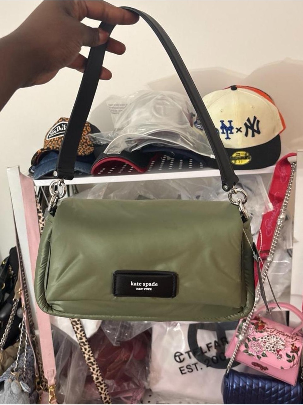 kate spade Olive Green Nylon Shoulder Bag with Black Strap